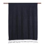 Silk shawl, 'Midnight Woman' - Silk Shawl with Beaded Fringe in Black from India