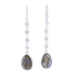 Labradorite dangle earrings, 'Raining Drops' - 10-Carat Labradorite Dangle Earrings from India