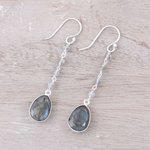 Labradorite dangle earrings, 'Raining Drops' - 10-Carat Labradorite Dangle Earrings from India