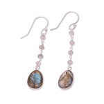 Labradorite dangle earrings, 'Raining Drops' - 10-Carat Labradorite Dangle Earrings from India