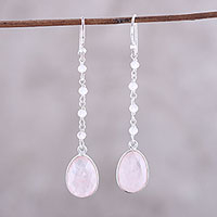 Rose quartz dangle earrings, 'Raining Drops'