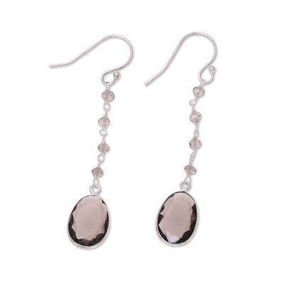 Smoky quartz dangle earrings, 'Raining Drops' - 7.5-Carat Smoky Quartz Dangle Earrings from India