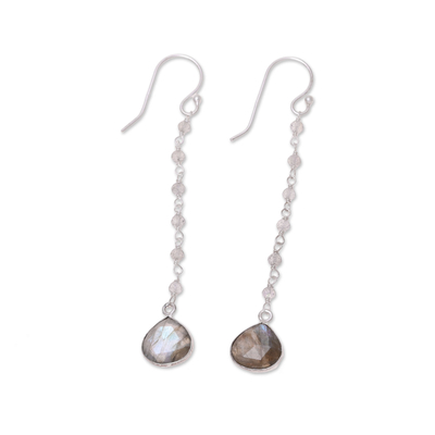 Labradorite dangle earrings, 'Morning Drops' - 8-Carat Labradorite Dangle Earrings from India