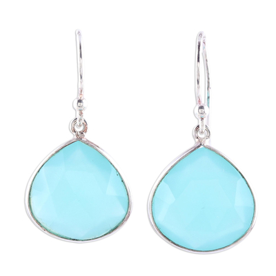 Chalcedony dangle earrings, 'Dancing Soul' - 18-Carat Blue Chalcedony Dangle Earrings from India