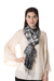 Tie-dyed cotton shawl, 'Elegant Shibori' - 100% Cotton Shibori Shawl in Black and Ivory from India thumbail