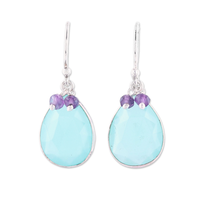 Chalcedony and Amethyst Dangle Earrings from India