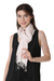 Silk and wool blend scarf, 'Swan Feather' - White Silk and Wool Blend Fringed Scarf from India