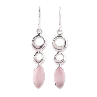 Rose quartz dangle earrings, 'Modern Loops' - Modern Rose Quartz Dangle Earrings from India