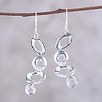 Rose quartz dangle earrings, 'Modern Movement' - Modern Rose Quartz Dangle Earrings Crafted in India