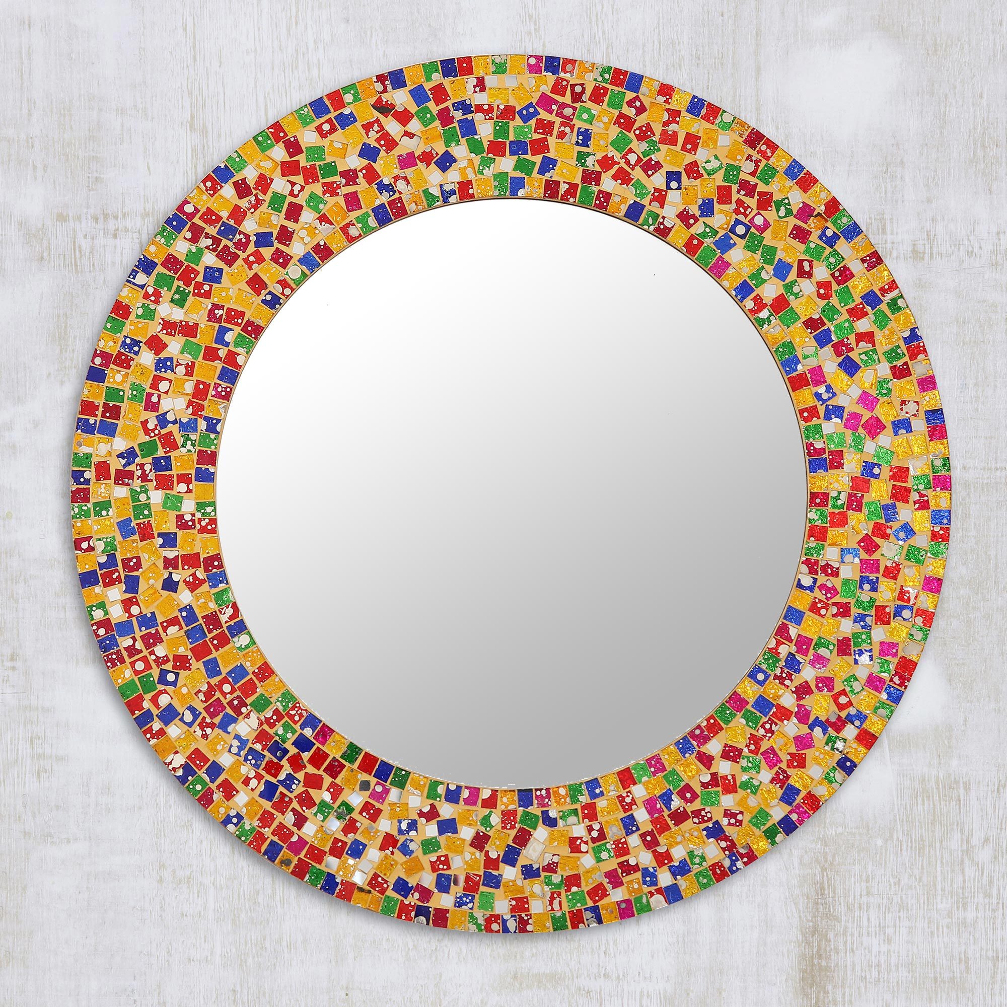Round Colorful Glass Mosaic Wall Mirror From India Dazzle