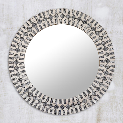 Glass mosaic wall mirror, 'Creative Shimmer' - Glass Mosaic Wall Mirror in Grey and Clear from India