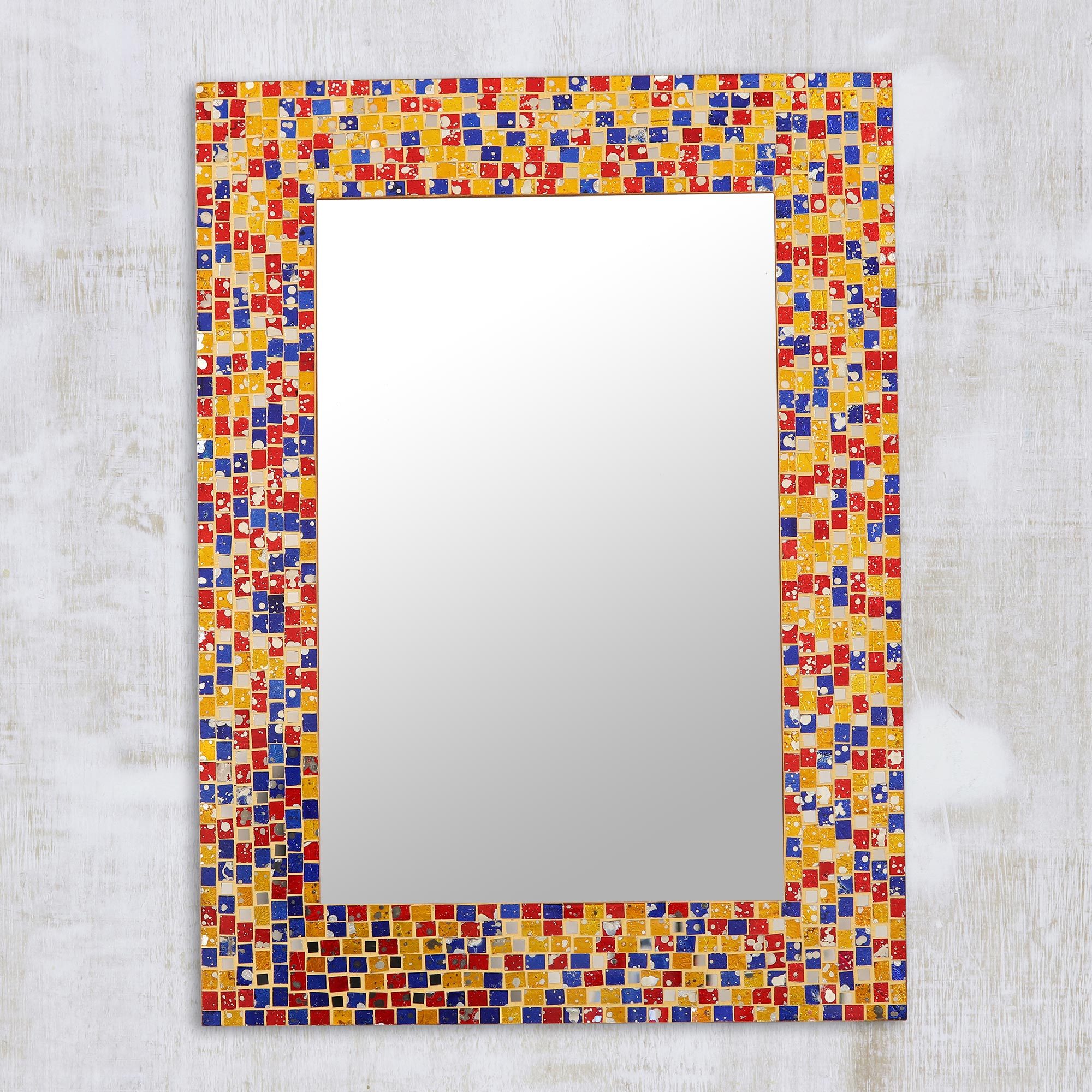 Rectangular Colorful Glass Mosaic Wall Mirror from India Colorful Glittering Beauty NOVICA