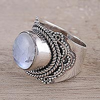 Natural Rainbow Moonstone Cocktail Ring from India,'Rainbow Moonstone Glamour'