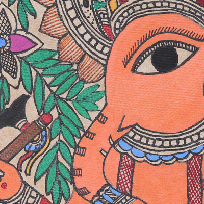 Madhubani-Gemälde - Signiertes Madhubani-Gemälde des Hindu-Gottes Ganesha aus Indien