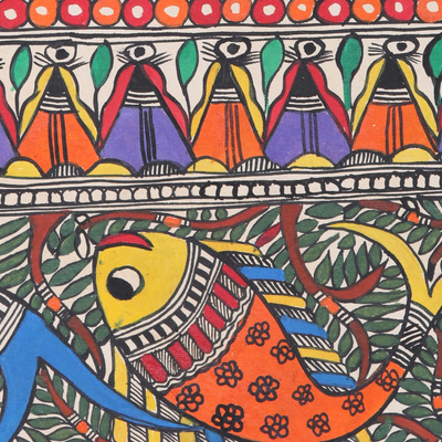 pintura madhubani - Pintura Madhubani de árbol y pavo real de la India