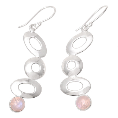 Rainbow moonstone dangle earrings, 'Stylish Movement' - 925 Sterling Silver and Rainbow Moonstone Dangle Earrings