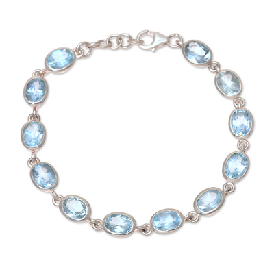 Blue topaz link bracelet, 'Sea Luster' - 18-Carat Blue Topaz Link Bracelet Crafted in India