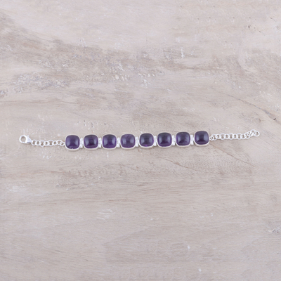 Amethyst link bracelet, 'Elegant Allure' - Elegant Amethyst Link Bracelet Crafted in India