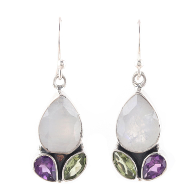 Multi-gemstone dangle earrings, 'Dazzling Fusion' - 14-Carat Multi-Gemstone Dangle Earrings from India