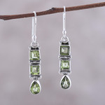 Peridot dangle earrings, 'Creativity' - 3.8-Carat Faceted Peridot Dangle Earrings from India