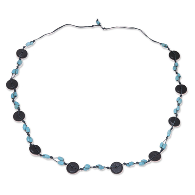 Haldu Wood Beaded Long Necklace in Blue from India