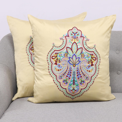 Embroidered cushion covers, 'Regal Garden' (pair) - Floral Embroidered Cushion Covers from India (Pair)