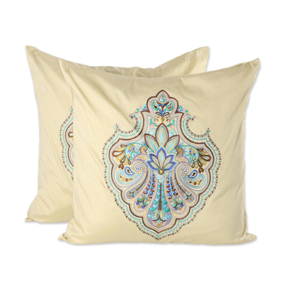 Embroidered cushion covers, 'Regal Garden' (pair) - Floral Embroidered Cushion Covers from India (Pair)