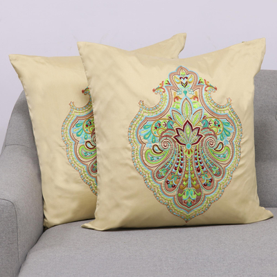 Embroidered cushion covers, Regal Garden in Green (pair)