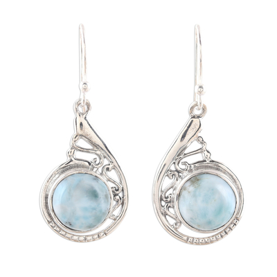 Larimar dangle earrings, 'Sea of Delight' - Circular Larimar Dangle Earrings from India