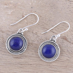 Lapis lazuli dangle earrings, 'Moonlight Dots' - Round Lapis Lazuli Dangle Earrings from India