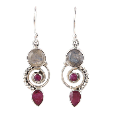 Labradorite and agate dangle earrings, 'Elegant Labyrinth' - Labradorite and Agate Dangle Earrings from India