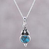 Sterling silver pendant necklace, 'Eden Promise' - Sterling Silver and Composite Turquoise Necklace from India