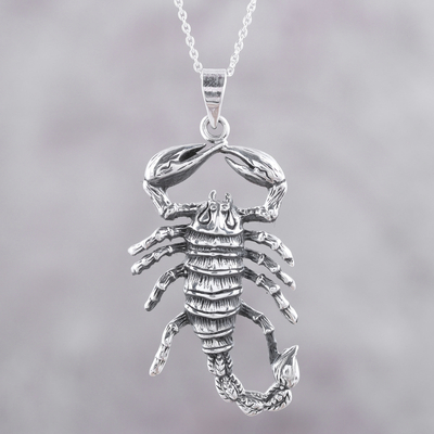 Sterling silver pendant necklace, 'Power of the Scorpion' - Sterling Silver Scorpion Pendant Necklace from India