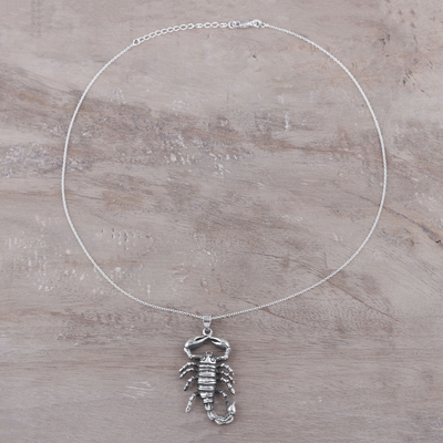Sterling silver pendant necklace, 'Power of the Scorpion' - Sterling Silver Scorpion Pendant Necklace from India