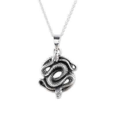 Sterling silver pendant necklace, 'Snake Lovers' - Sterling Silver Pendant Necklace of Two Snakes from India