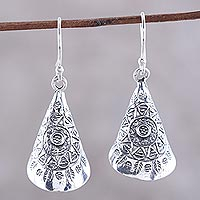 Sterling silver dangle earrings, 'Creative Cones' - Patterned Cone Sterling Silver Dangle Earrings from India
