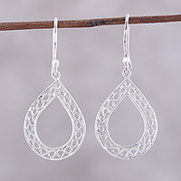 Sterling silver filigree dangle earrings, 'Twisting Rope' - Rope Motif Sterling Silver Filigr Dangle Earrings from India