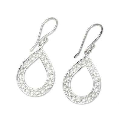 Sterling silver filigree dangle earrings, 'Twisting Rope' - Rope Motif Sterling Silver Filigr Dangle Earrings from India