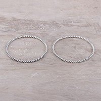 Sterling silver bangle bracelets, 'Rope Flair' (pair) - Rope Pattern Sterling Silver Bangle Bracelets (Pair)