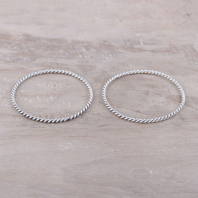 Sterling silver bangle bracelets, 'Rope Flair' (pair) - Rope Pattern Sterling Silver Bangle Bracelets (Pair)