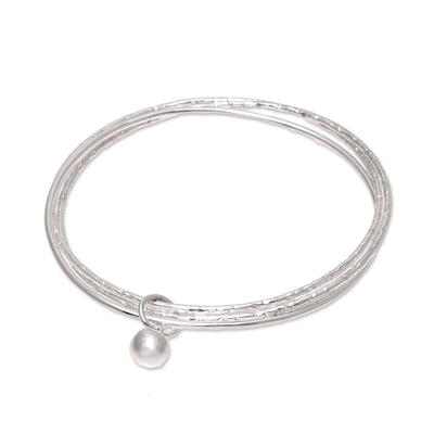 Sterling silver bangle bracelet, 'Gleaming Connection' - Triple-Band Sterling Silver Bangle Bracelets from India