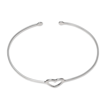 Sterling silver cuff bracelet, 'Love Gleams' - Sterling Silver Heart Cuff Bracelet from India