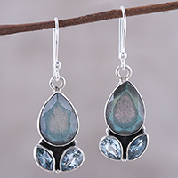 Labradorite and blue topaz dangle earrings, 'Misty Rain' - Labradorite and Blue Topaz Sterling Silver Dangle Earrings