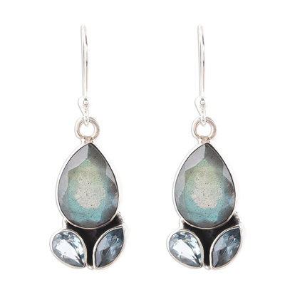 Labradorite and Blue Topaz Sterling Silver Dangle Earrings