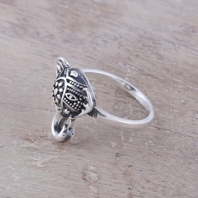 Sterling silver cocktail ring, 'Delighted Elephant' - Handcrafted Sterling Silver Smiling Elephant Cocktail Ring