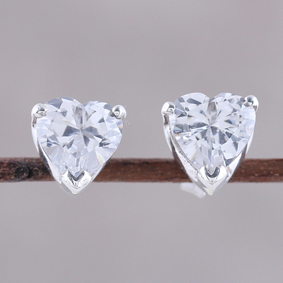 Sterling silver stud earrings, Glittering Heart