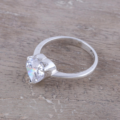 Sterling silver cocktail ring, 'Glittering Heart' - Sterling Silver and CZ Heart Cocktail Ring from India