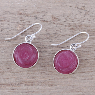 Quartz dangle earrings, 'Blissful Rose' - Rose Flower Quartz Dangle Earrings from India