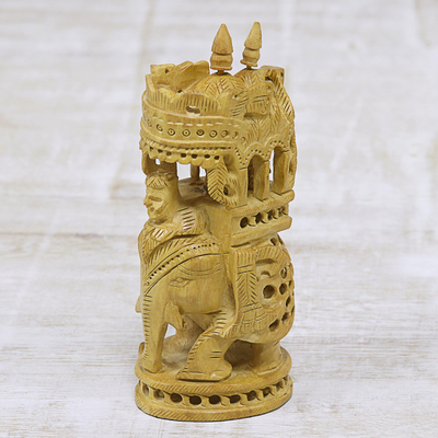 Wood figurine, 'Royal Expedition' - Hand-Carved Kadam Wood Elephant Figurine from India
