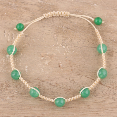 Quartz beaded macrame bracelet, 'Green Attraction' - Green Quartz Beaded Macrame Bracelet from India